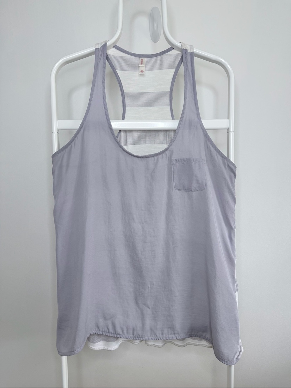 Xhilaration XXL Gray White Striped Racerback Layered Tank Top Pocket